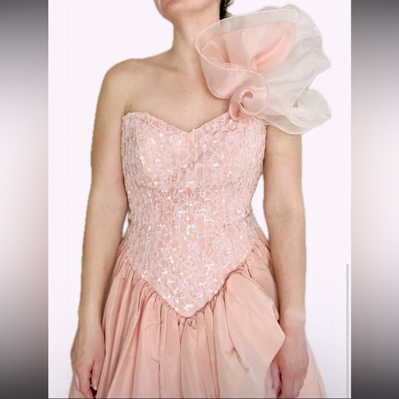 80s vintage prom dress 1980s women’s true vtg extra small Loralie sequins pastel - Picture 6 of 8